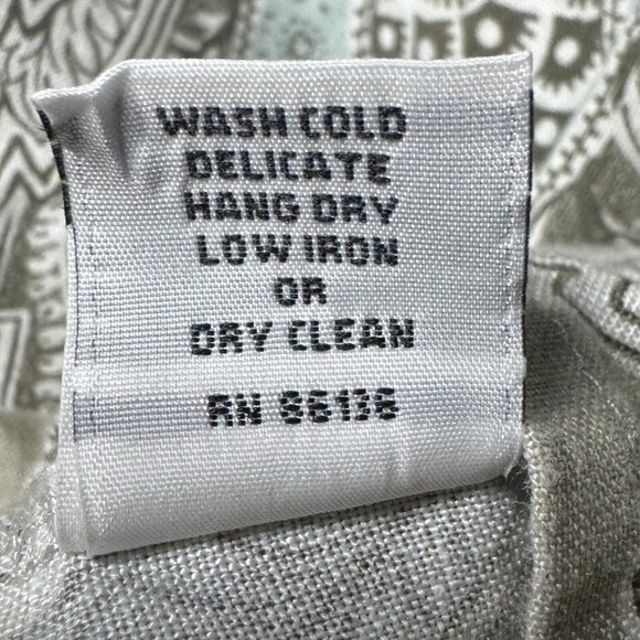 Bryn Walker Womnes Linen Top Jacket Tan Blue Paisley 3/4 Sleeve Button Up Sz Lg - Picture 15 of 15